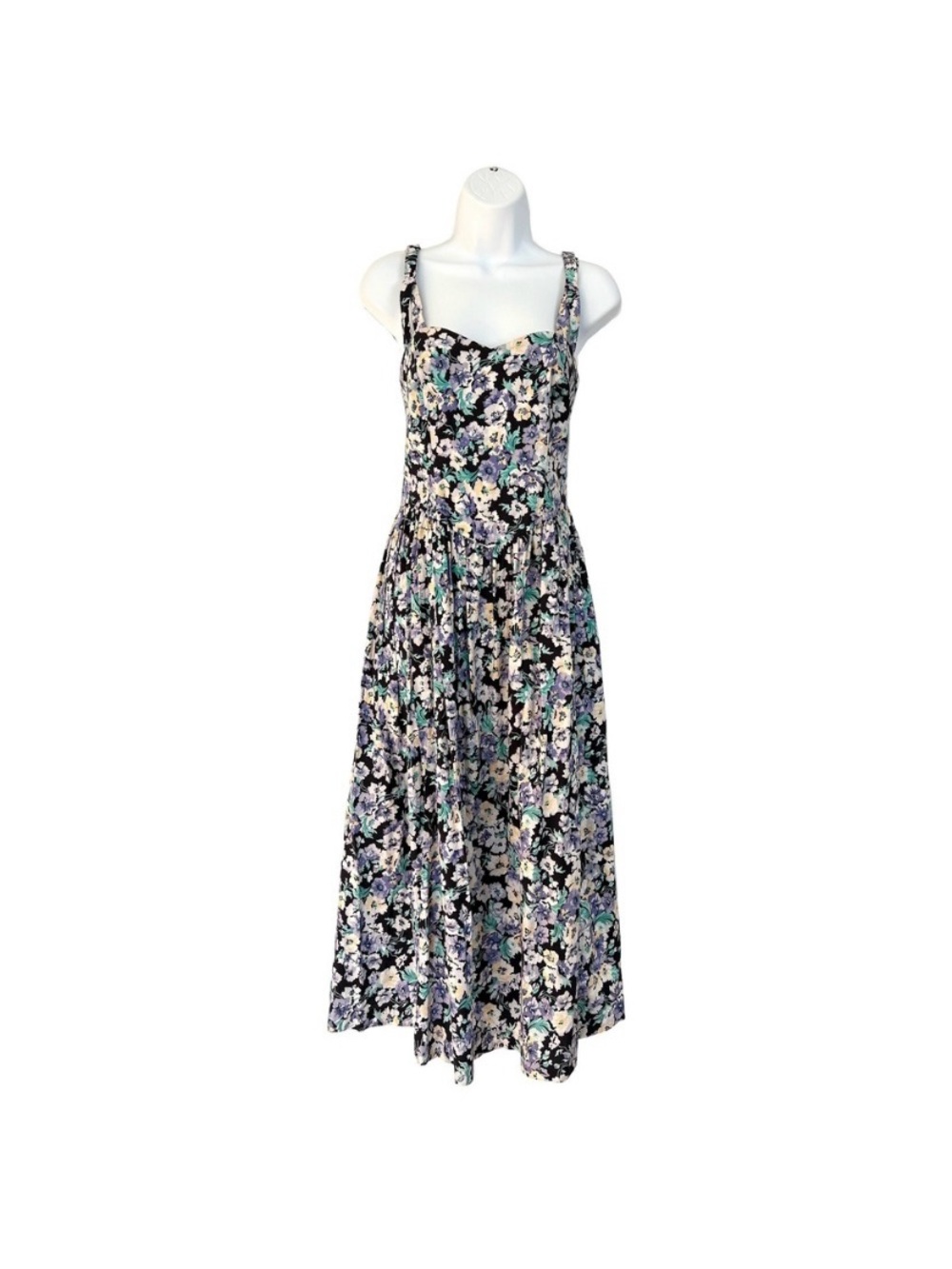 Vintage Laura Ashley floral Print Sleeveless Maxi Dress - Black & Purple